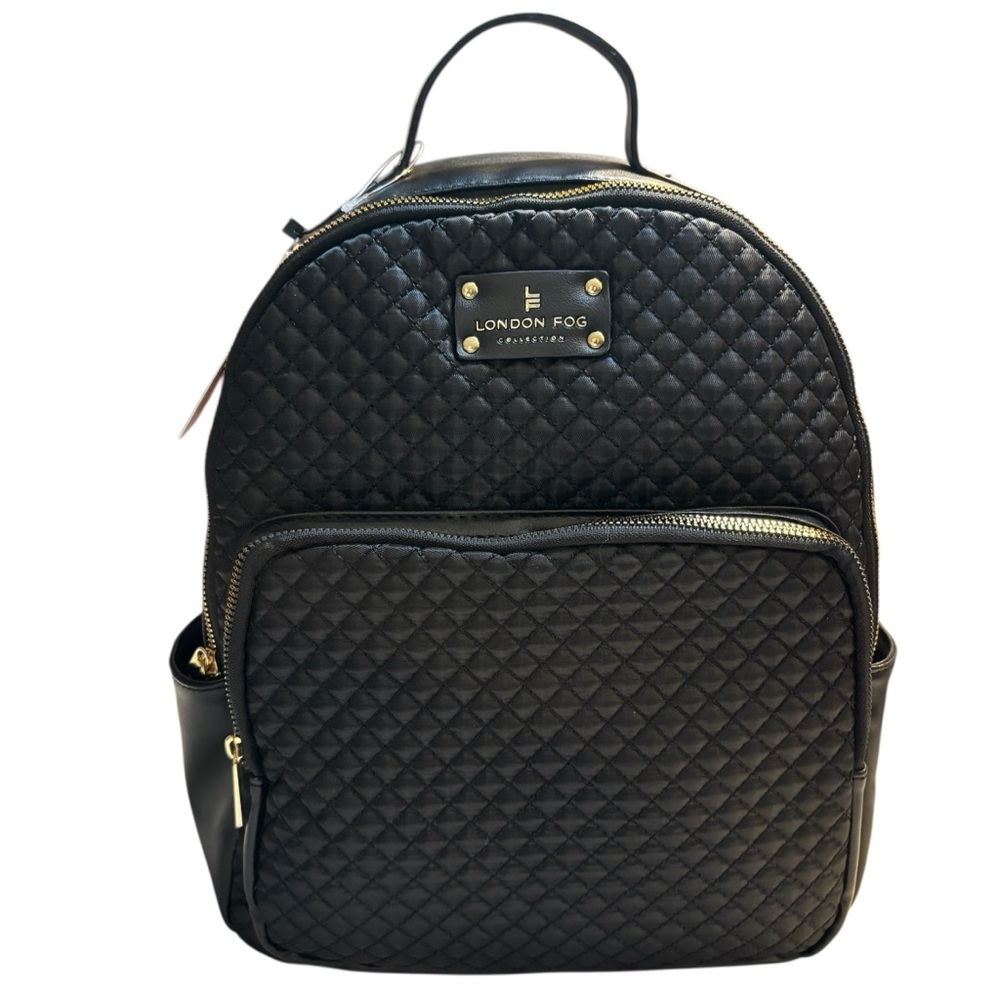 Sale! NEW London Fog Backpack Marion Nylon Quilted Black Gold Hardwr Classic NWT